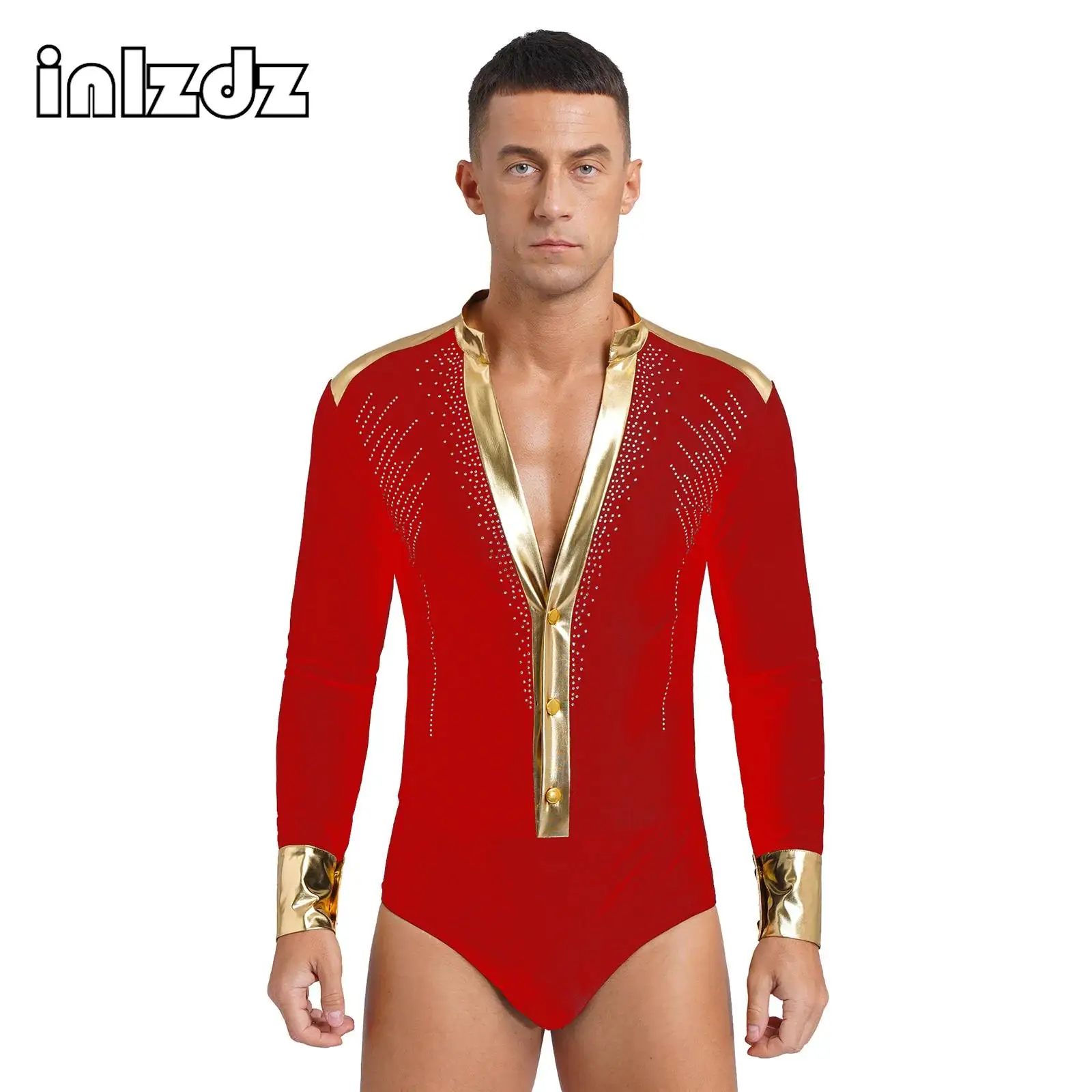 

Mens Latin Leotard Bodysuit Shirts Tops for Ballroom Rumba Chacha Samba Dancing Ballroom Modern Dance Costume Practice Wear