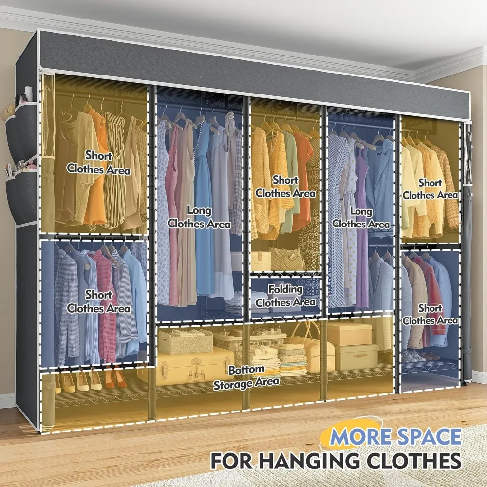 90.6" W Clothes Rack with Cover Heavy Duty Clothing Rack with Cover Loads 1200LBS Wardrobe Closet Freestanding Garment Rack for