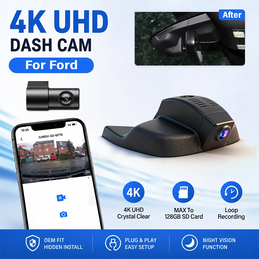 Hidden 4K Car Dash Cam For Ford Focus MK4 2018‑2022 Plug And Play Wifi Car DVR Video Recorder Night Vision Dash Camera