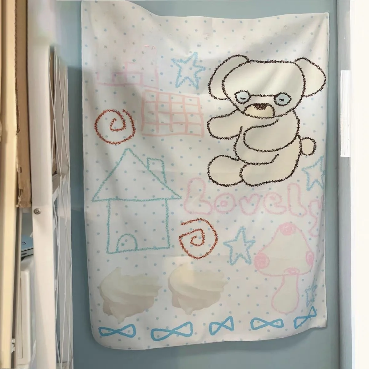 Cute Bear Wall Hanging Cloth Art Vertical Bedroom Decorative Fabric Tapestry Bedding Hanging Scroll New Chinese Style Plush S...