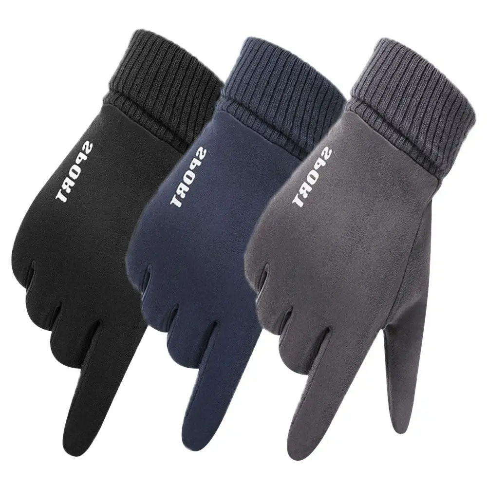 

Мужские замшевые пушистые водонепроницаемые теплые варежки, зимние перчатки, ветрозащитные перчатки с длинными пальцами, велосипедное оборудование