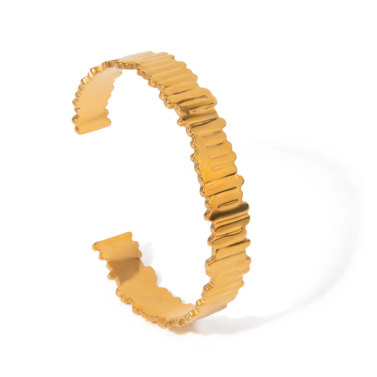 

Stainless Steel PVD 18K Gold Plated Tarnish Waterproof Wave Bangles For Woman Jewelry Wholesale INS