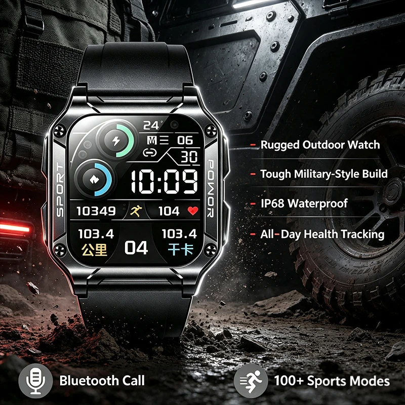 Korean Men Lifestyle - Men Outdoor Military‑Style Smart Watch Bluetooth