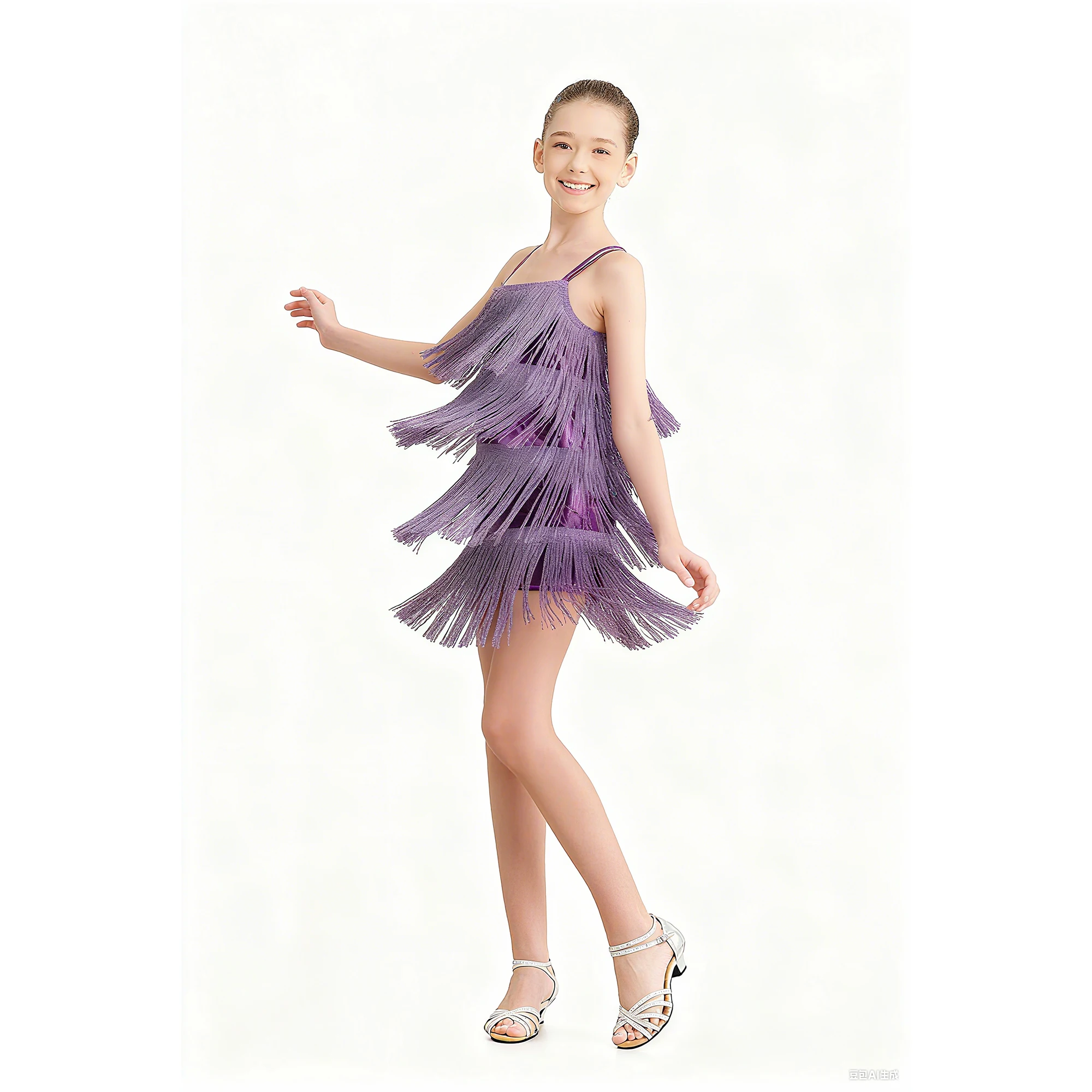 Mädchen Partykleid Quaste Latin Dance Kleid Glitzerndes Vintage Tanz Outfit Glänzendes Tangokleid Ballsaal Kostüm ﻿