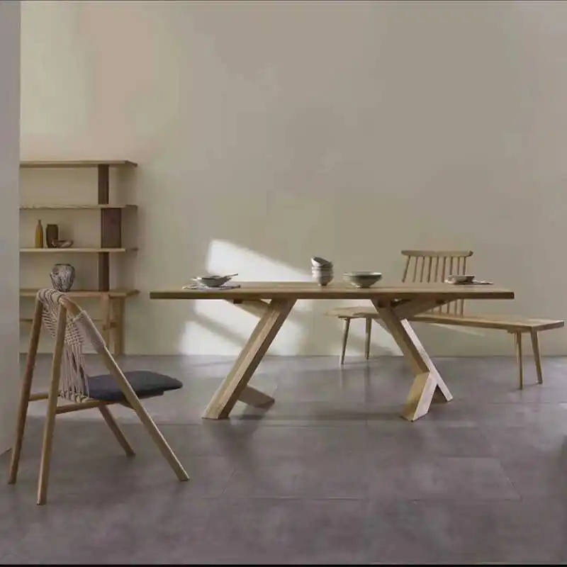 Wabi Sandy Wind Solid Wood Dining Table Household Log Workbench Living Room Tea Table Desk Integrated Dual Use