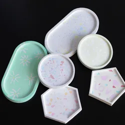 DIY Oval Tray Saucer Silicone Mold Square Hexagonal Base Mold Round Plaster Succulent Flower Pot Making Base Coaster Mold