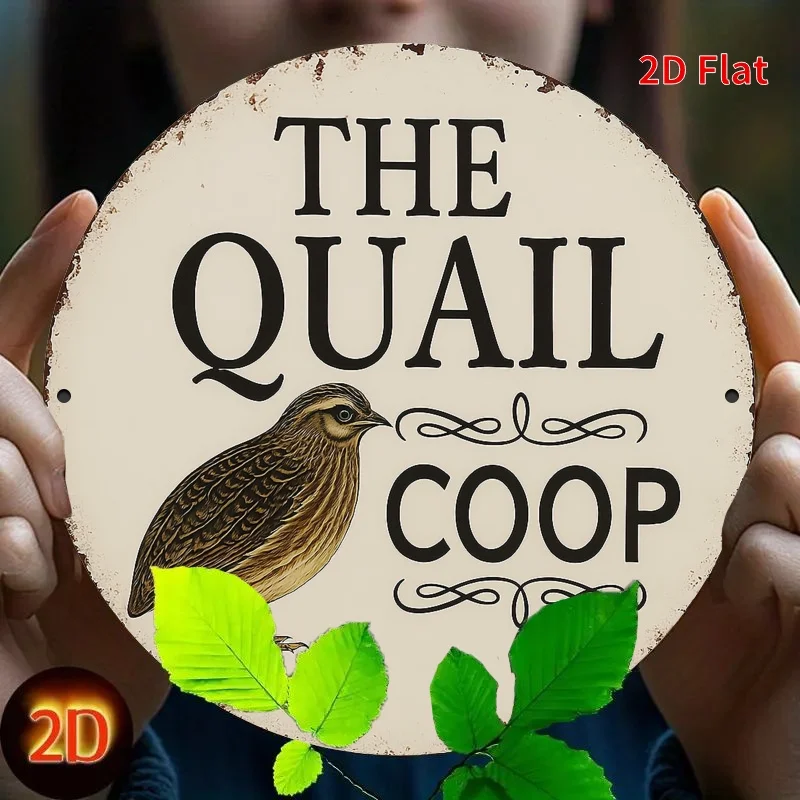 2D Flat,Rustic Farmhouse Quail Bird & Ornate Swirls Metal Plaque, Vintage Retro Style Sign Suitable for Room Holiday Gift