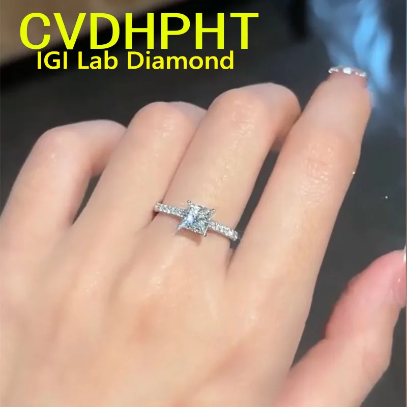 Luxury Solid 14K White Gold Ring IGI Lab Growing Diamond Ring Princess cut D Color 1 2 3 5Ct Wedding ring engagement ring