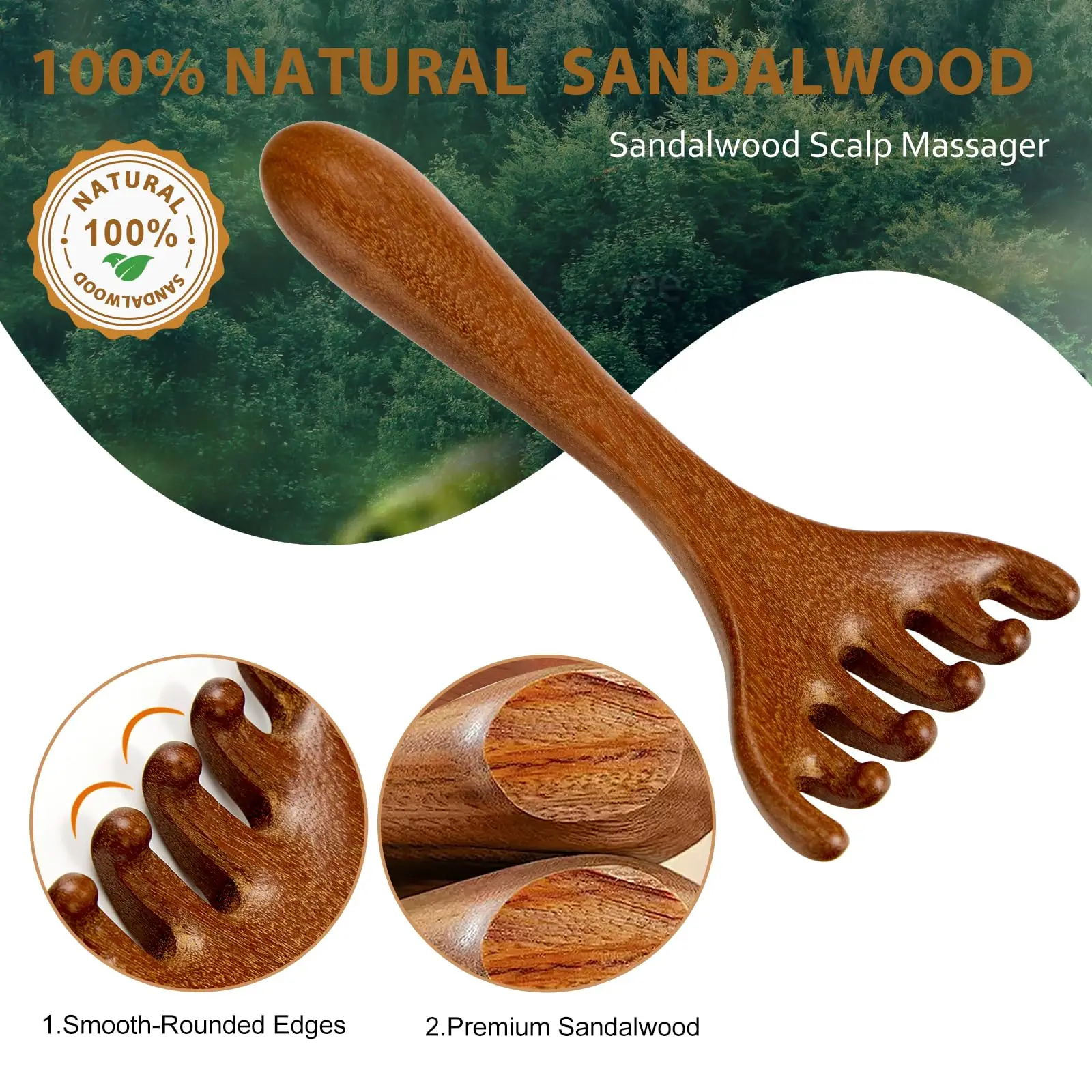 New Natural Golden Sandalwood Five-Claw Scalp Massager Gua Sha Tool Back Scratcher Spa Handheld Meridian Massage Comb Hair Care