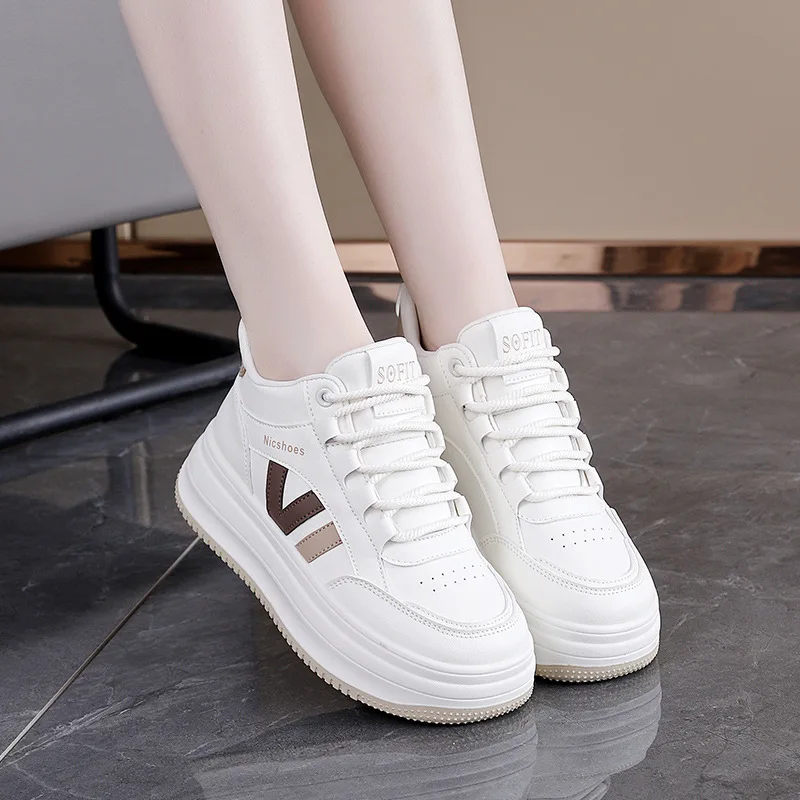 

Women's White High-Top Thick-Soled Sneakers Trendy Versatile Casual Sports Sneakers Spring New Arrival