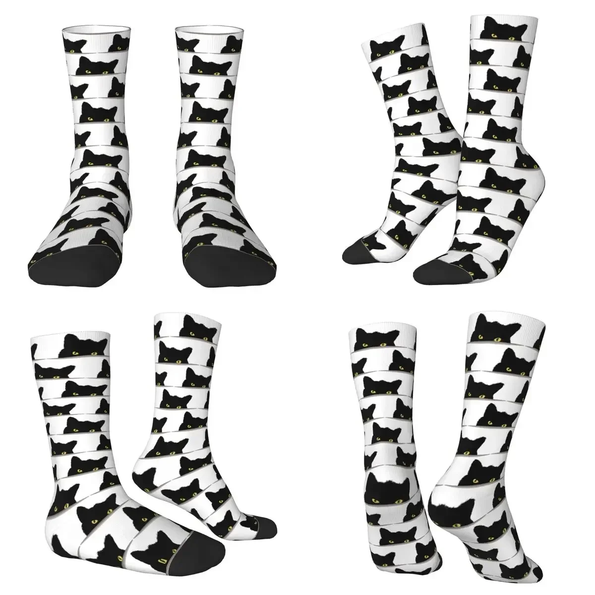 Black Cat Peeking Socks Harajuku Super Soft Stockings All Season Long Socks for Unisex Valentine's Day Gifts