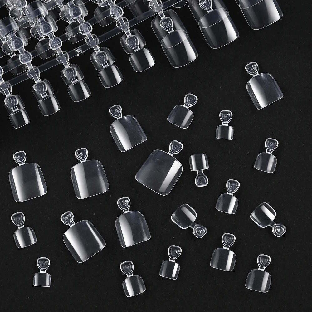 240개 정사각형 짧은 투명 소프트 젤 발가락 네일 팁 네일 연장용 미리 모양이 잡힌 광택 풀 커버 네일 팁 11가지 크기 *^