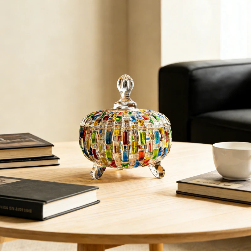 Wind Painted Candy Jar Preparation Glass Candy Storage Box Snack Food Storage Jar Creative Simple Household Decoration with Lid