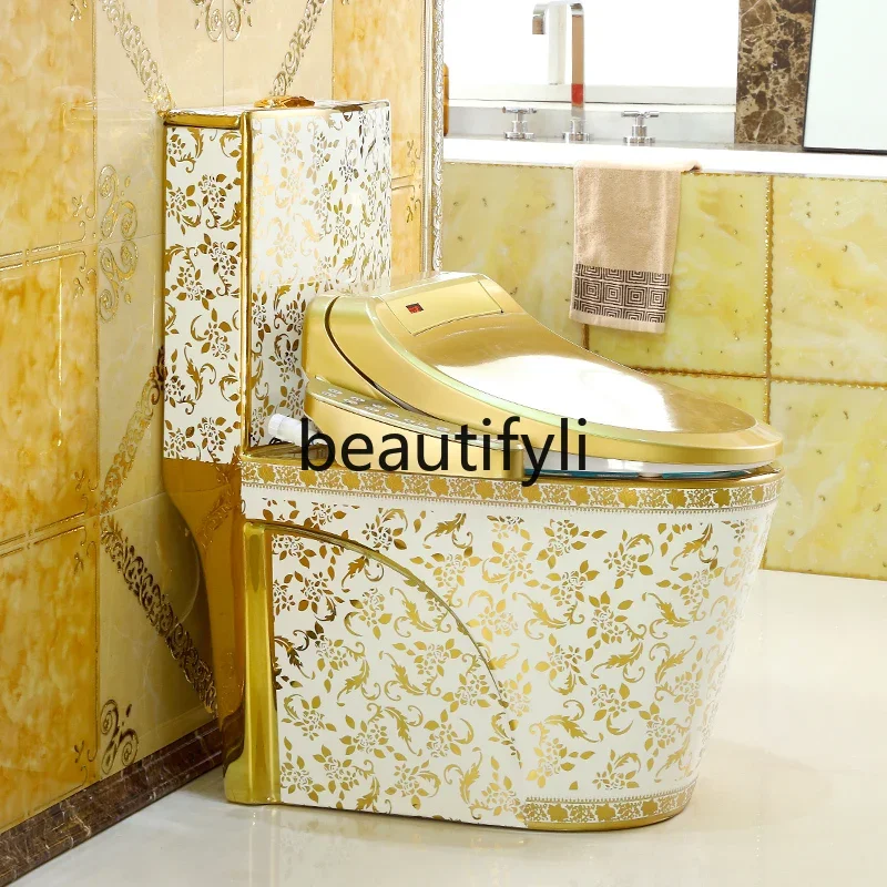 European retro gold smart toilet with instant heating seat cover and body cleaner, fully automatic cleaning and drying