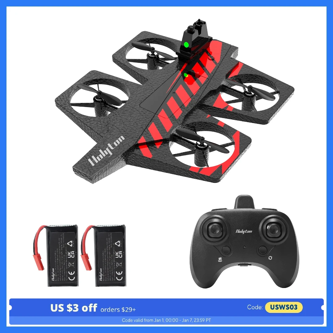 Holyton HT40: 2-in-1 RC Drone for All, Beginner-Friendly, Modes: Land/Fly, Altitude Hold, Headless, 3D Flips, Emergency Stop,C0.