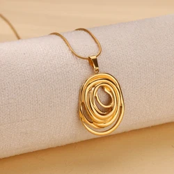 Stainless Steel Spiral Circle Grain Charm Pendant Necklaces for Women Men Creative Chain Necklace  Jewelry Gift Trendy Choker