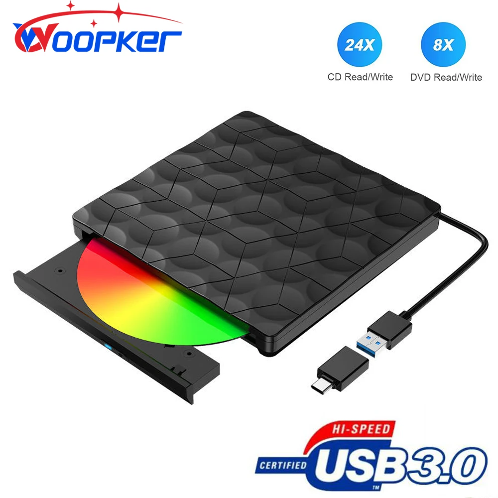 

Внешний DVD-плеер USB 3.0 портативный CD-привод тонкий DVD +/-Rw перезаписывающая горелка для ноутбука, настольного ПК стандарт-C