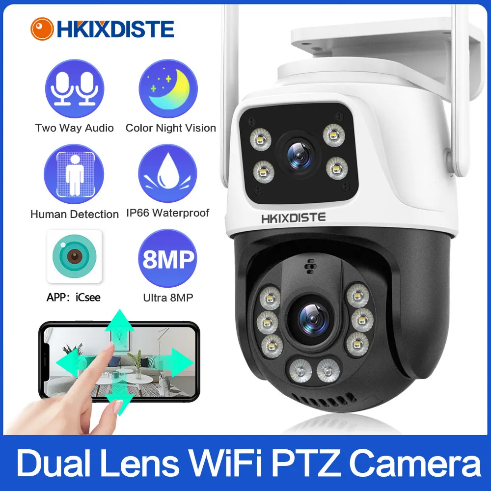 8MP 4MP 4K PTZ WiFi IP Camera Security Protection Dual Lens Screen Color Night Vision IP Camera CCTV Surveillance Camera ICSEE