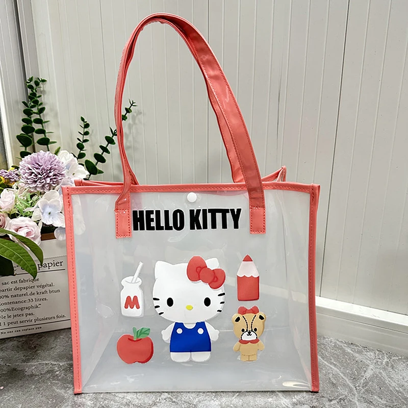 Transparent Sanrio Hello Handbag Jelly Bag Kawaii My Melody Cinnamoroll Kuromi Beach Bag Large Capacity Toiletry Bag