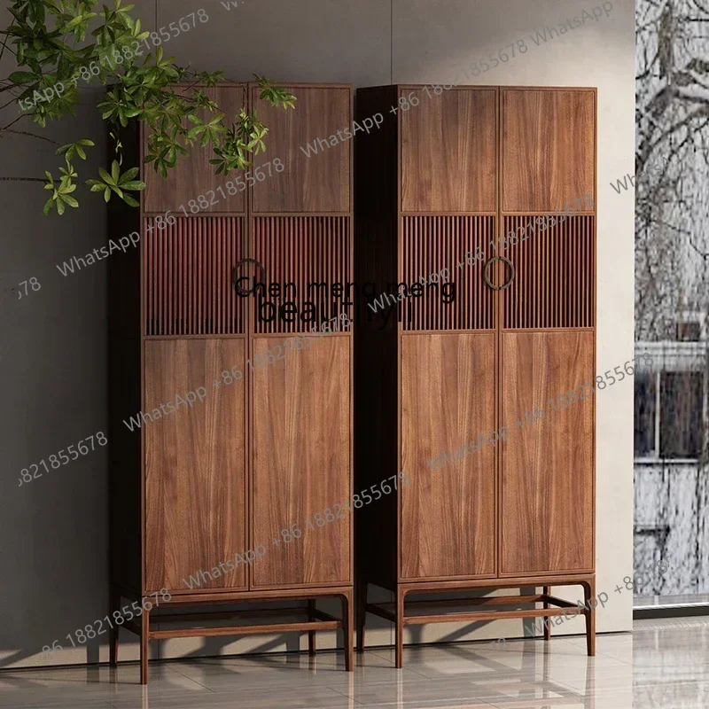 

XZNew Chinese-style entrance cabinet, tea room living room light luxury side cabinet high-end villa, black walnut vertical cabin