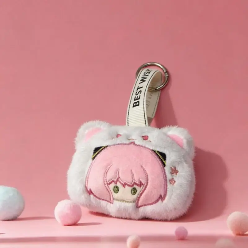 Japanese Anime SPY FAMILY Periphery Pink Kitten Modeling Soft Plush Doll Earphone Case Hanging Ornaments Girl's Birthday Gifts