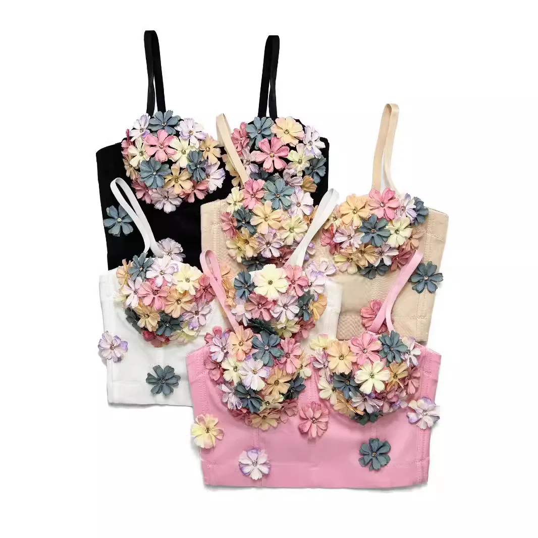 customized women's handmade three-dimensional flower with high-end cute sweet style paired with fishbone bra vest and suspender