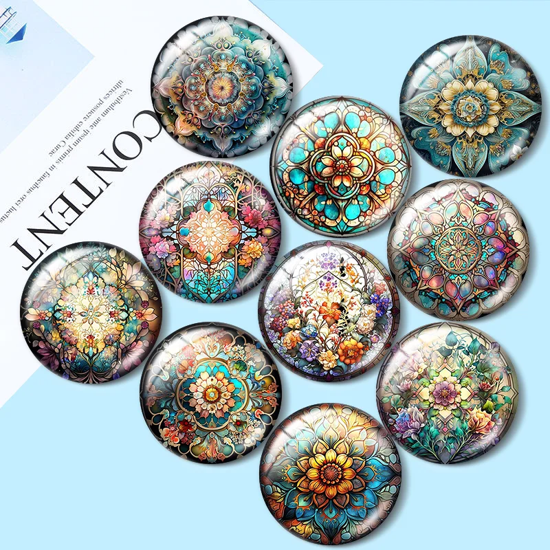 Free shipping Vintage art floral art patterns 12mm/18mm/20mm/25mm Round photo glass cabochon demo flat back Making findings