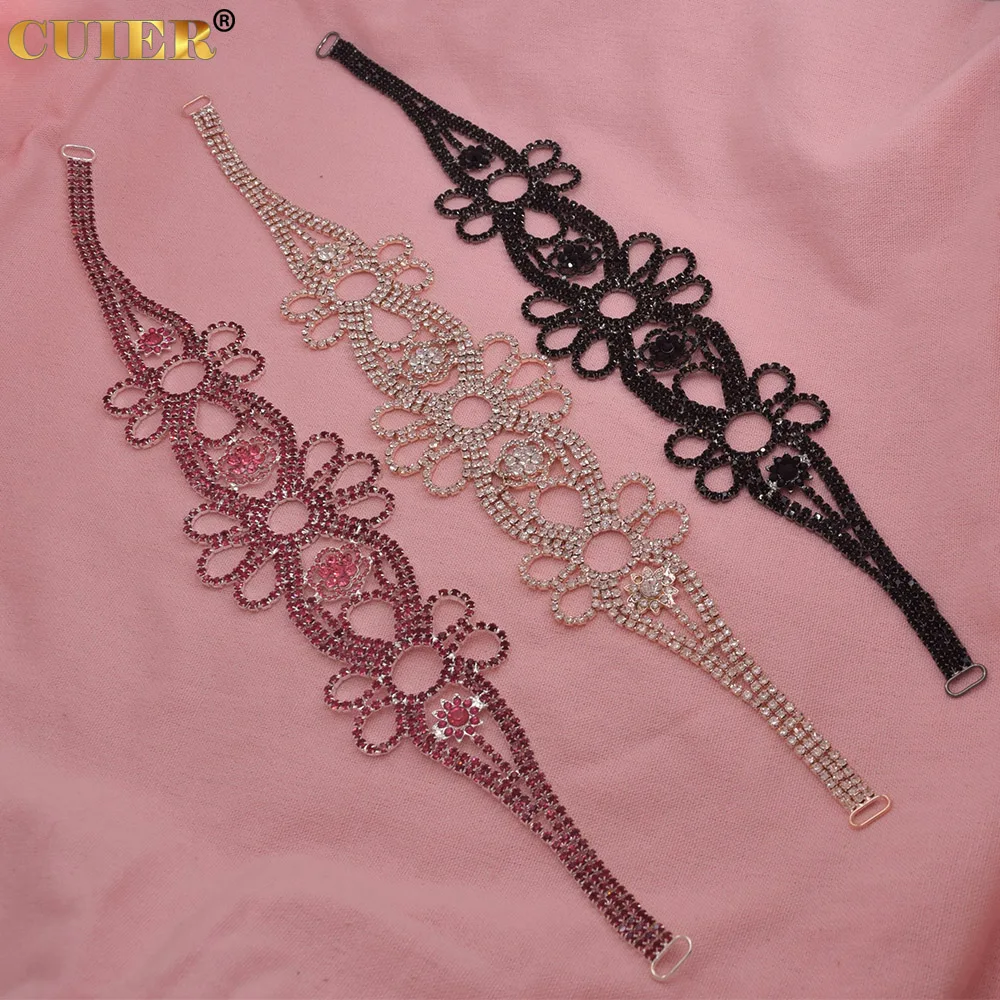 

CUIER 14.5" Alloy Flower Ribbon Sash Belt Pink Rhinestones Rose gold color Accessories For Women cloths Bridal Dress decorate