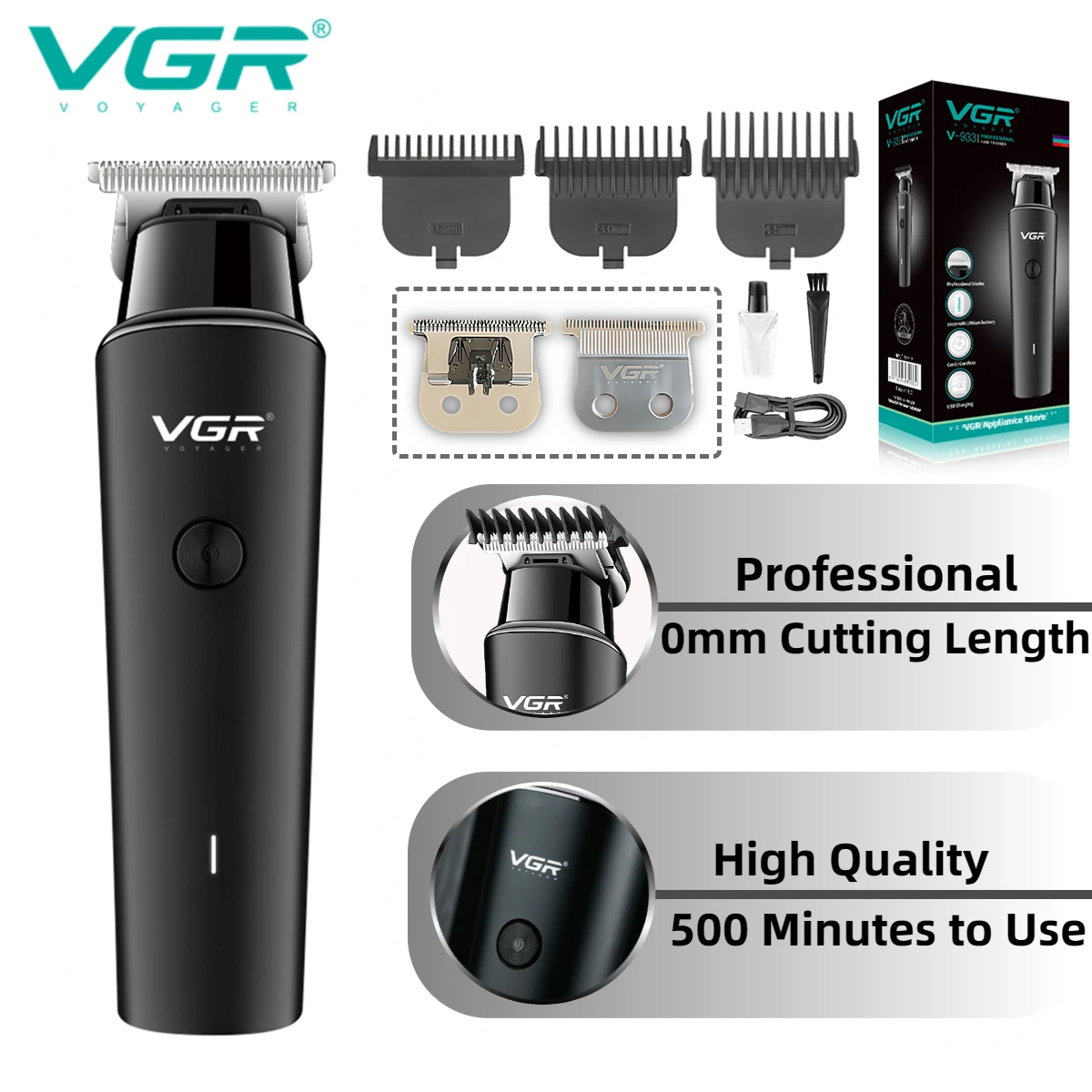 VGR Hair Trimmer Professional Hair Clipper Hair Trimmer Haircut Machine Cordless Electric T-Blade Zero Cutting Machine V-933