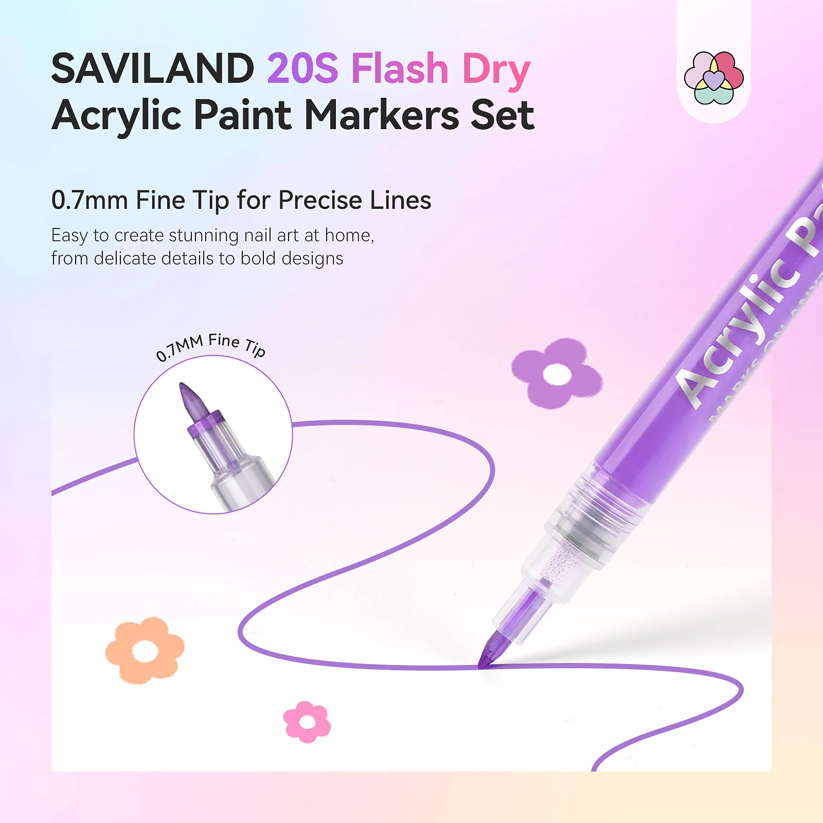 SAVILAND 24 Colors Essentials Nail Art Pens Set Spring Summer Quick Dry Nail Polish Pens for Nail Art Design Drawing Liner Tools