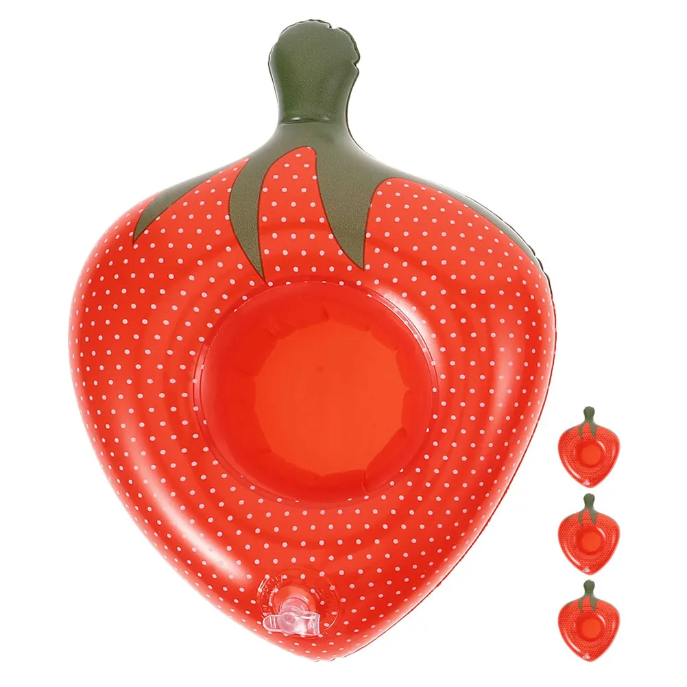 4 Pcs Inflatable Water Floating Cup Holder Lightweight PVC Pool Party Drink Rack Strawberries Design Sports Toy Beverage