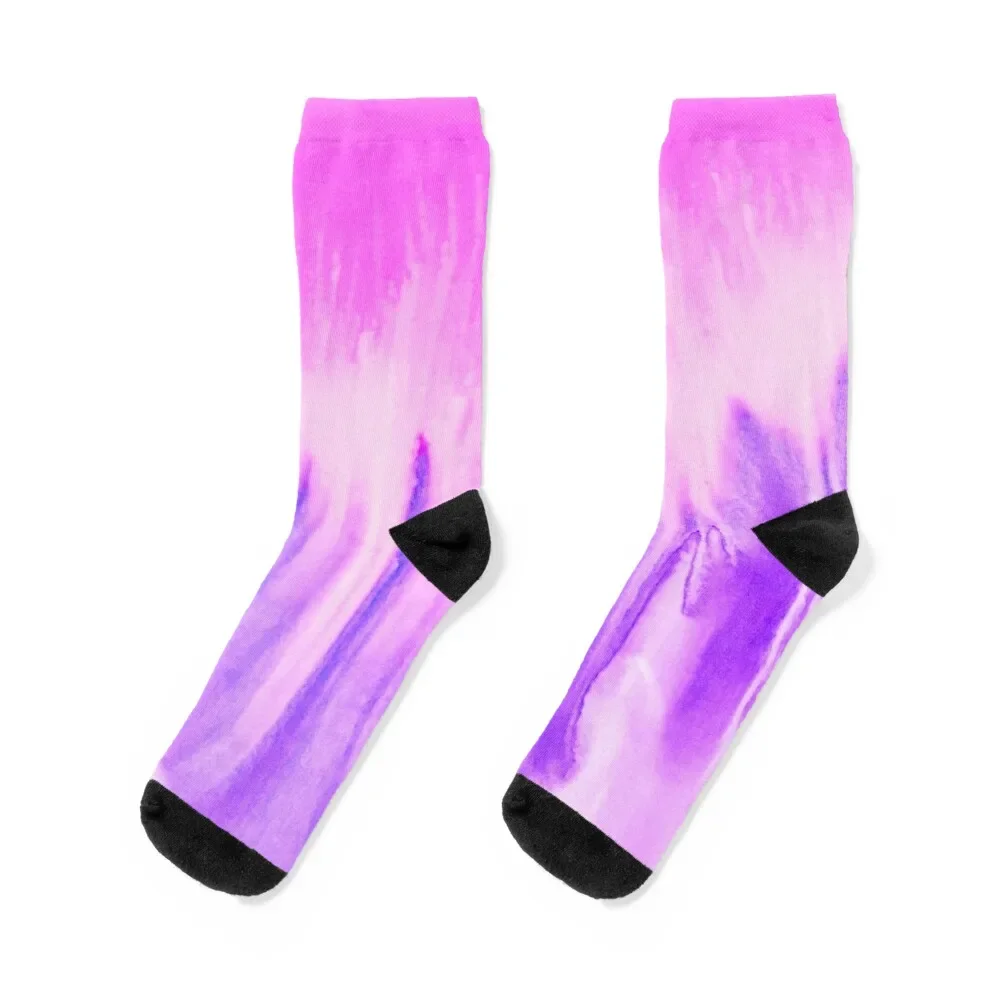 

Bright Pink to Purple Water Color Tie Dye Pattern - Hippie Tie Dye Dripping WaterColour Lovers Socks happy Ladies Socks Men's