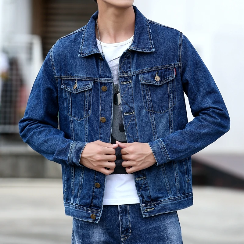 Men Blue Classic Denim Jackets Solid Jean Coats High Quality Male Cotton Denim Coats New Spring Outwear Casual Cowboy Jackets 5X