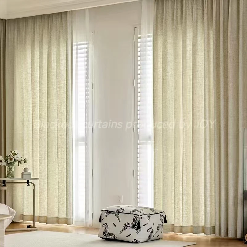 

High Quality Handmade Custom Linen Pleated Curtains S-Shape Blackout Vintage Pattern for Home for Living Bedroom Dining Room
