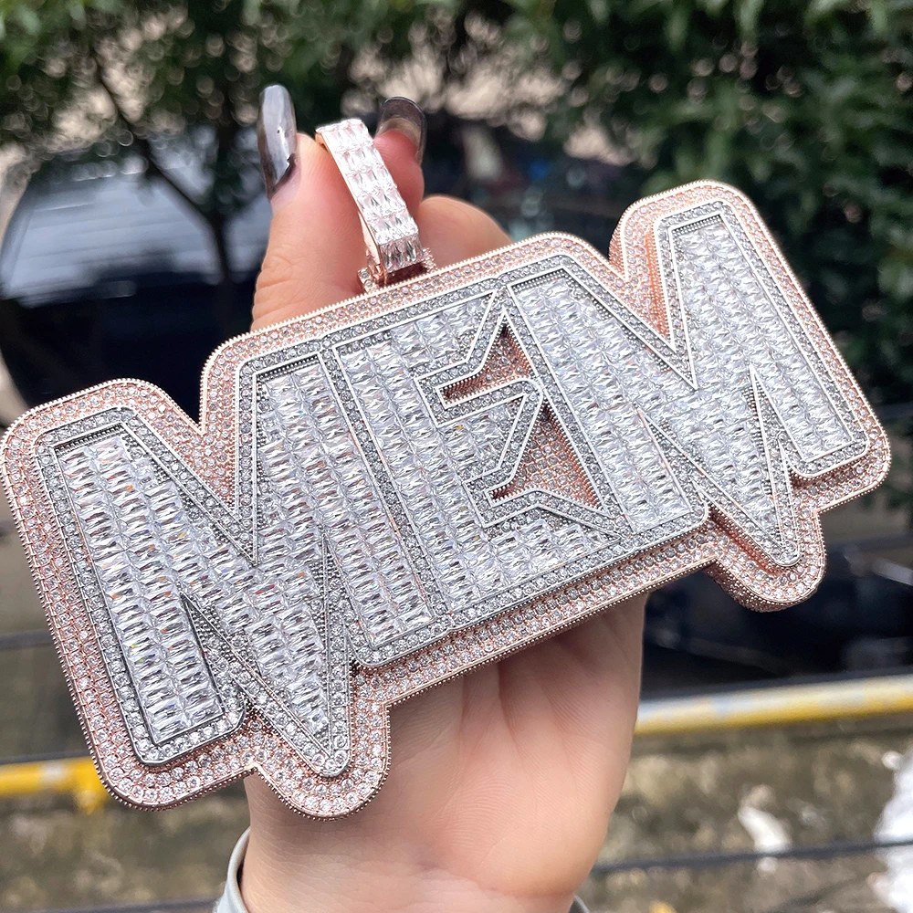 BIG Customized Letters Name Iced Out Pendant Necklaces For Men Women Bling Zircon Necklace Hip Hop Jewelry Free Shipping