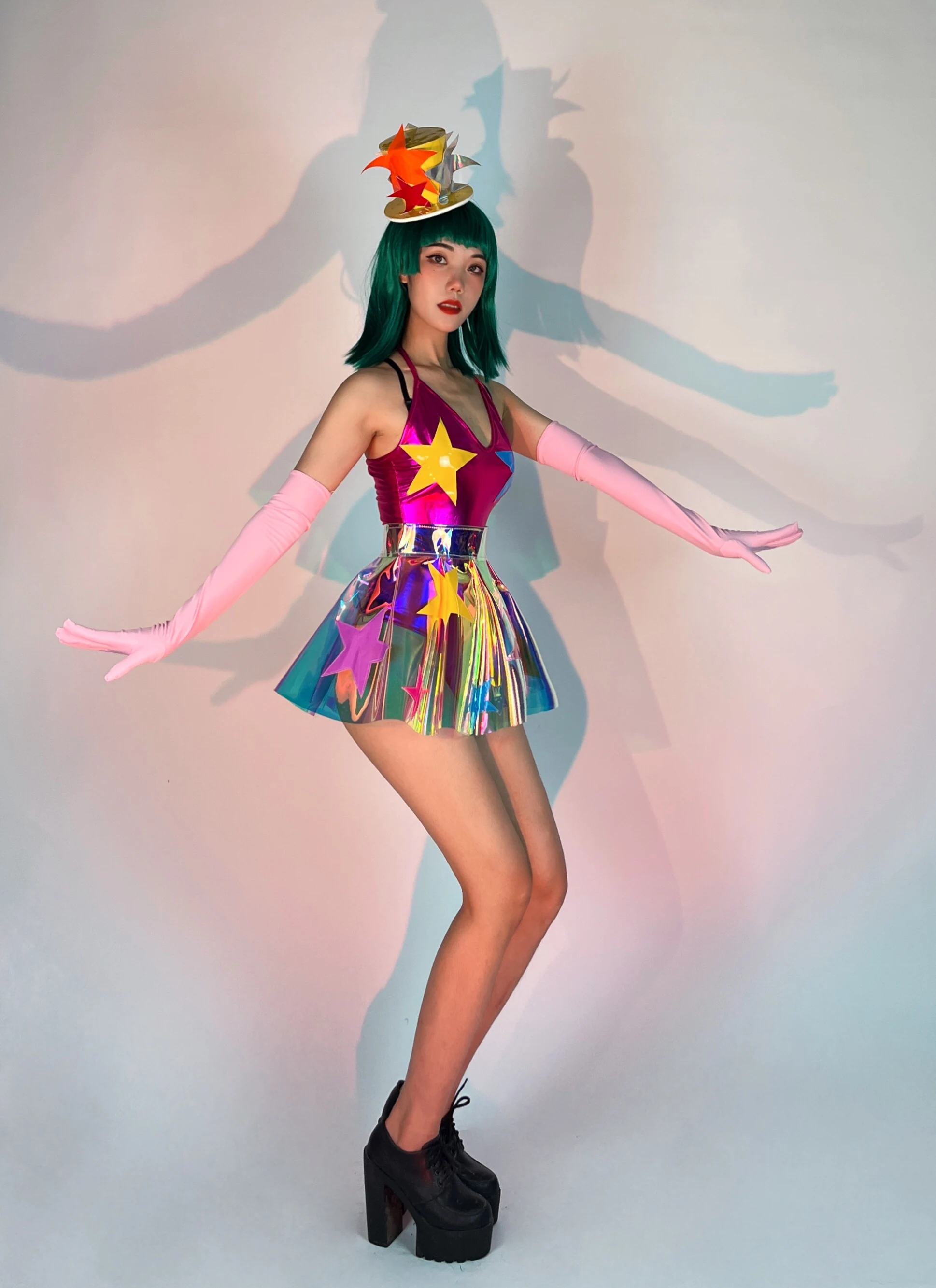 2025 ملهى ليلي جوجو راقصة زي الليزر ارتداءها تنورة ستار قبعة الرقص الزي القطب ملابس الرقص الهذيان الزي مهرجان الملابس