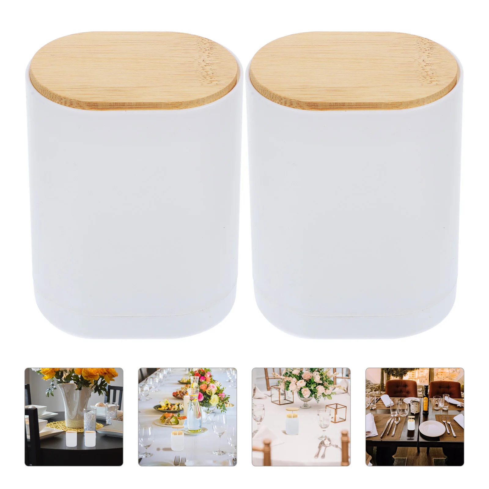 

2pcs Pressing Type Automatic Toothpick Box Abs Bamboo Desktop Holder For Home Kitchen Restaurant Hygienic Dispenser Storage Case