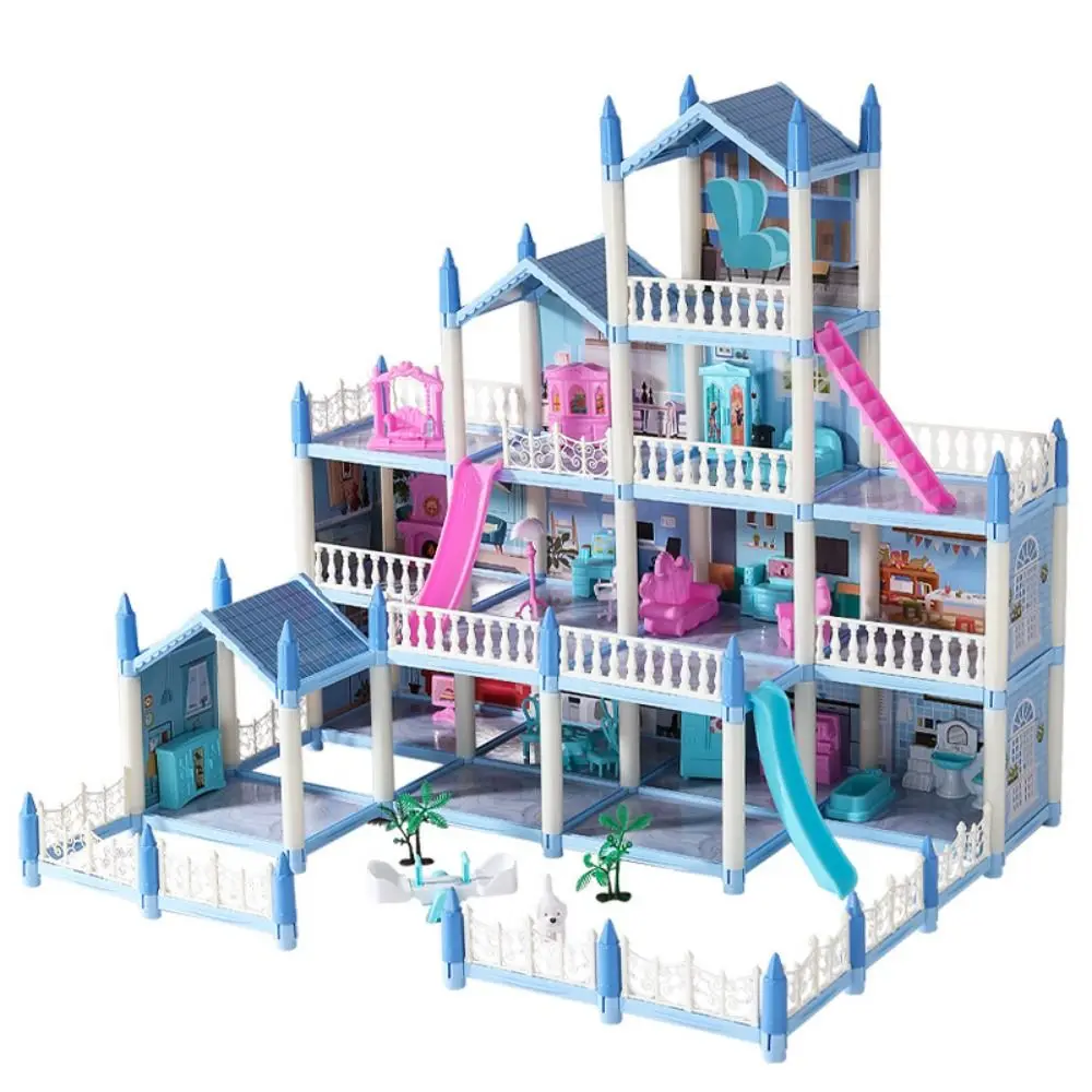 

Creative Blue Doll Houses Variety Size DIY Accessories Assembled Toy House Playing House Developmental Toys Princess Villa Toy