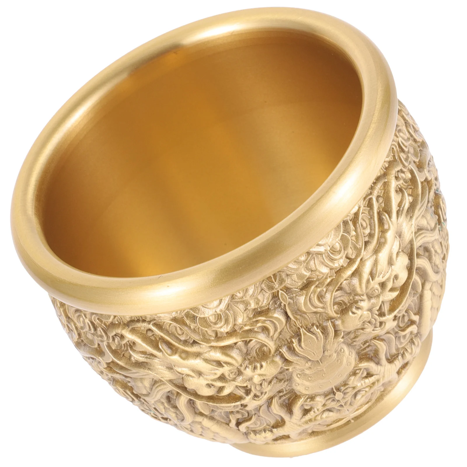 Decorative Bowl Brass Dragon Cylinder Wealth Tabletop Adornment Offering Treasure Golden Fortune Basin Chinese Office