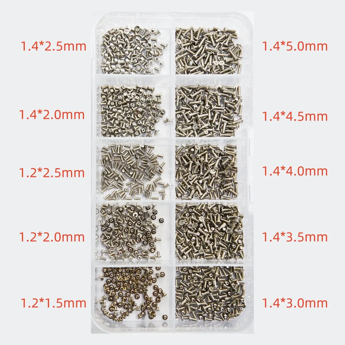 Conjunto de mini parafusos com 1000 peças, 10 tipos de parafusos, kit diy, parafuso de cabeça plana para telefone, tablet, relógio, conjunto de ferramentas