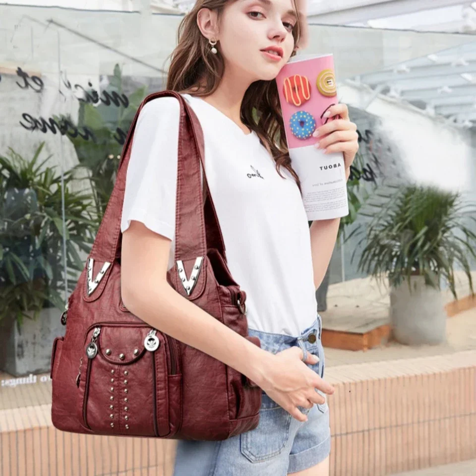 New Luxury Women's Handbag Multi Pocket Large Capacity Shoulder Bags Fashion Retro Girl Shopping Bolsas Wallet Sac A Main