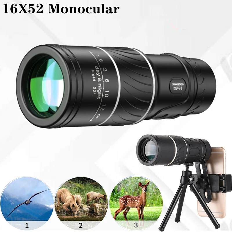 

16X52 Monocular Telescope Bak4 Professional Monocular Binoculars FMC Night Vision Spyglass for Travel Hunting Camping Equipment