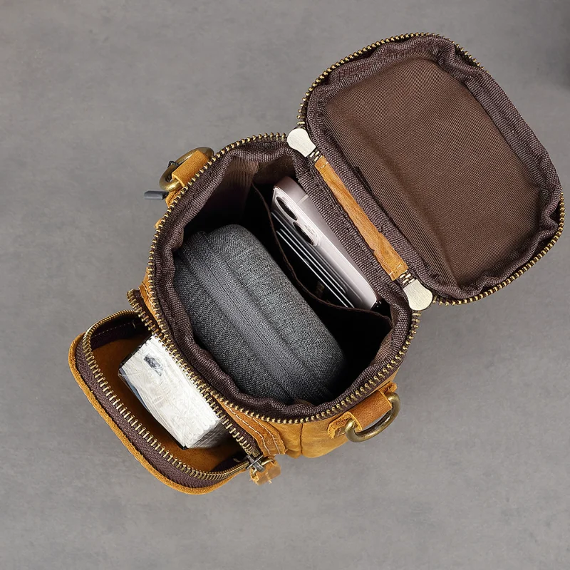 Quality Leather Men Design Casual Multifunction Small Messenger Crossbody Bag Fashion Hook Waist Belt Bag Phone Pouch Male 1167