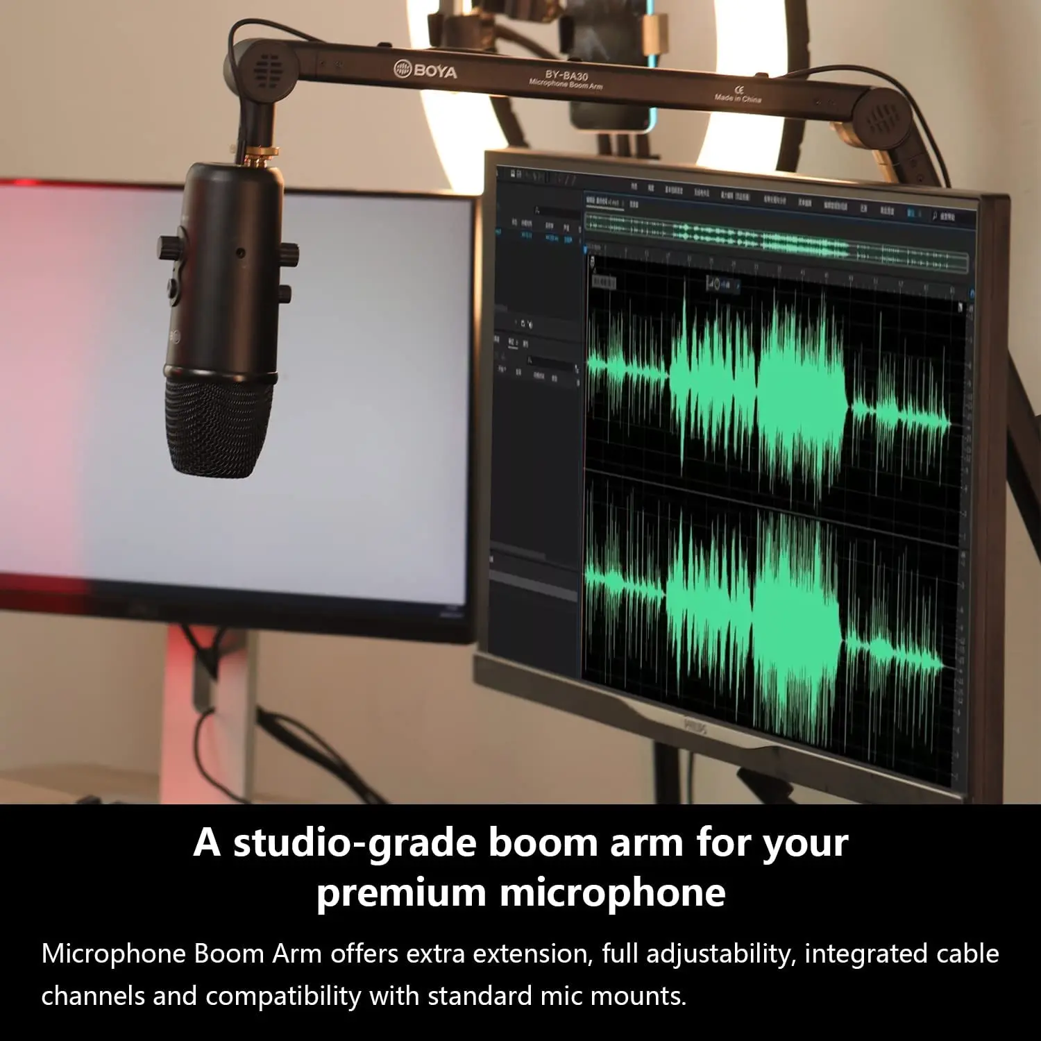 BOYA BY-BA30 Microphone Boom Arm weighs up to 1kg for Professional Podcast Live Streaming Content Creation with C-Clamp Mount