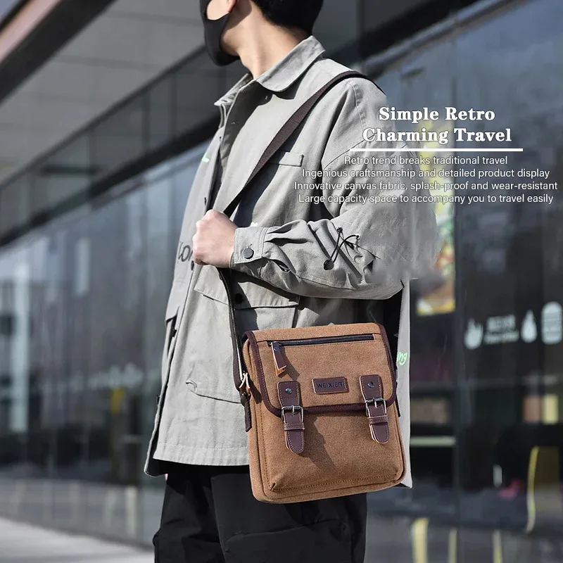 New Retro Crossbody Bag Canvas Fabric Leisure High capacity Shoulder Bags Scratch Proof