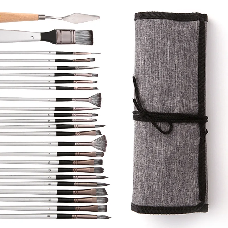 24 PCS Paint Brush Set Canvas Roll Nylon Watercolor Acrylic Oil Painting Brushes for Artists Students DIY Art Supplies 3