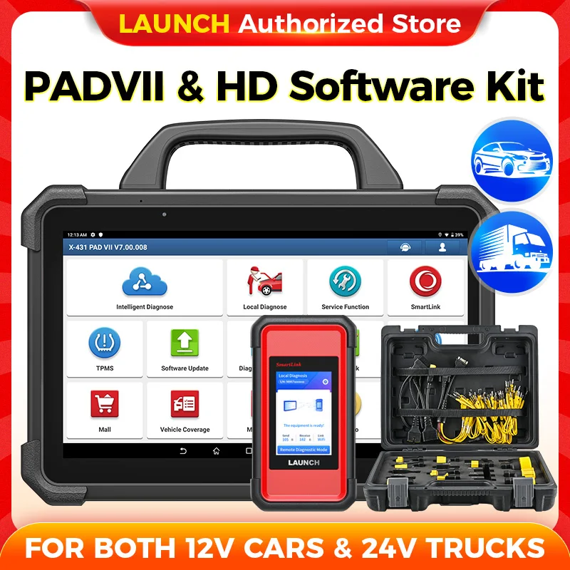 X-431 PAD7 & Heavy Duty Software Kit LAUNCH 12V Car 24V Truck Diagnostic Tool Automotive Scanner Auto Scan Autoscanner Diagnost