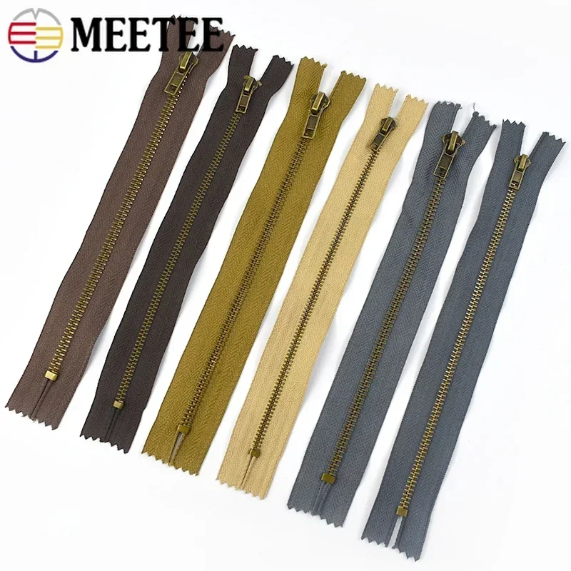 2/5Pcs 3# 5# 20cm Metal Zipper for Sewing Bronze Clothes Pants Close-end Zippers Coat Auto Lock Zip Repair Kit DIY Accessories