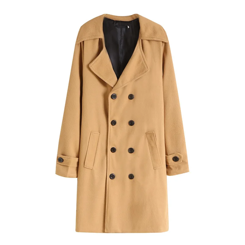 New 2025 Men's Autumn Winter Casual Lapel Double-breasted Woolen Overcoat Male Classic Solid Outdoor Wool Trench Coat Outerwear