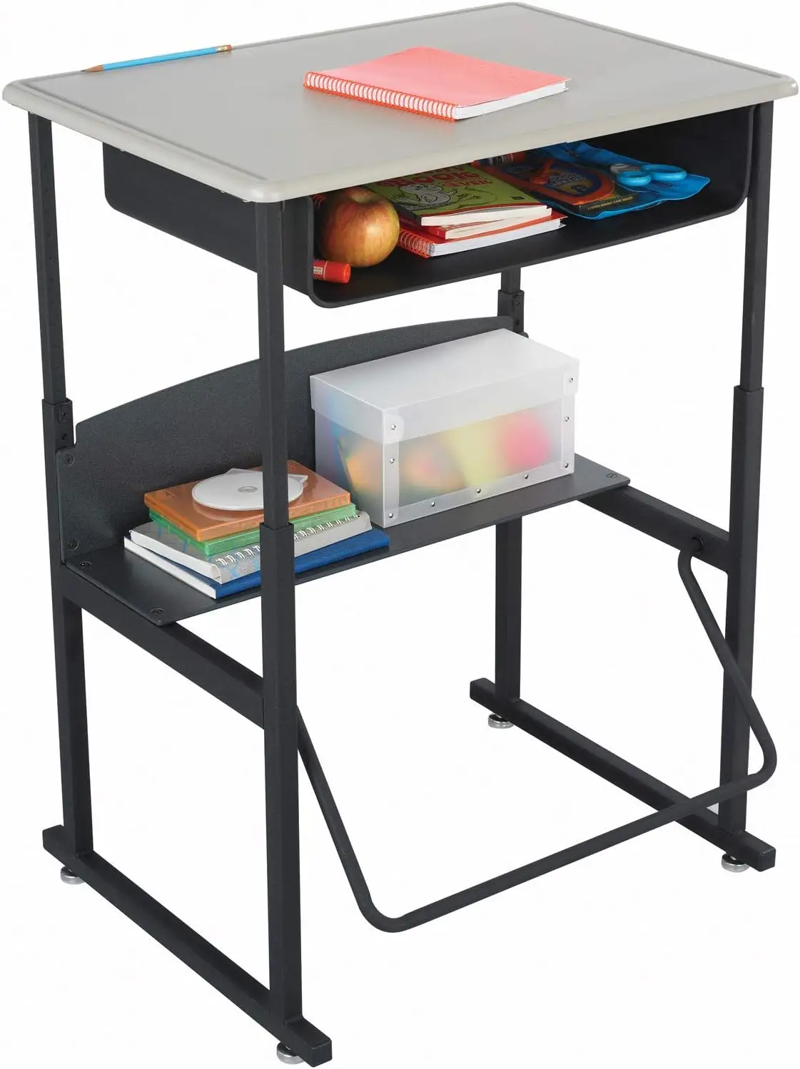 Stand-Up Desk e ADHD Footrest Bar, Desktop Standard, Kids Standing Desk, sem Book Box e Pêndulo Swinging, Fidgeting Bar
